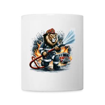 Camion de pompier Lion cadeau - Mug blanc - blanc - Devant