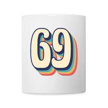 Vintage Retro T-Shirt Nummer 69 Sixty Nine - Tasse - Weiß - Vorne