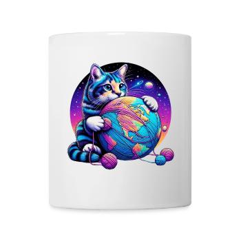 Chat joue avec une pelote de laine planète Terre - Mug blanc - blanc - Devant