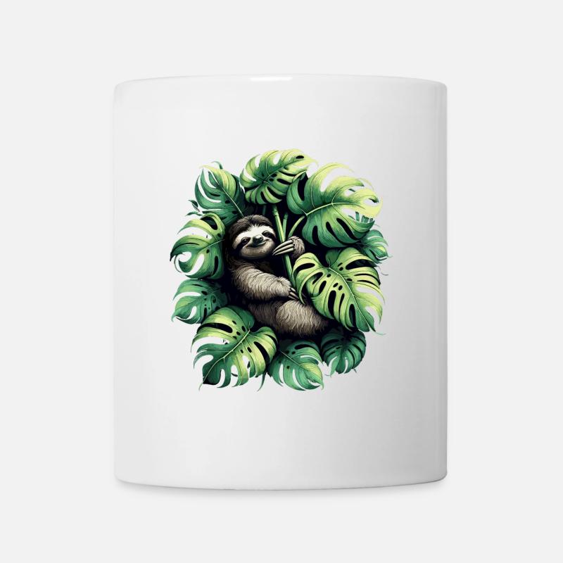 Monstera deliciosa Faultier Geschenk - Tasse - Weiß