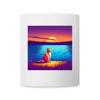 Katze geniesst den Sonnenuntergang - Tasse - Weiß - Vorne