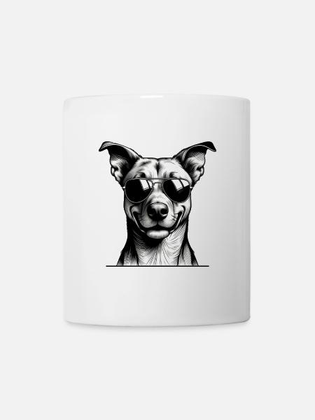 Dog with sunglasses line art - Mug - white