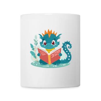 Kleiner Drache mit Buch - Tasse - Weiß - Vorne