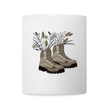 Wanderstiefel mit Wiesen-Blumen gefüllt - Tasse - Weiß - Vorne