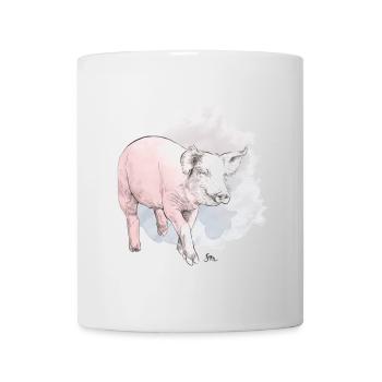 Niedliches Schwein vor buntem Klecks - Tasse - Weiß - Vorne