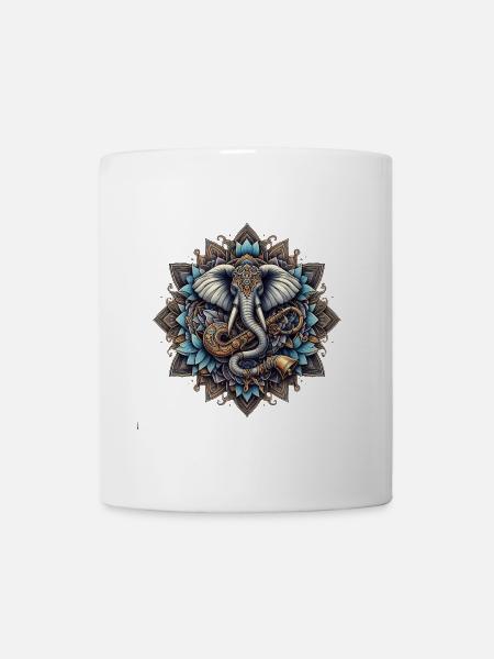Elefantenmandala im Steampunk-Stil - Tasse - Weiß