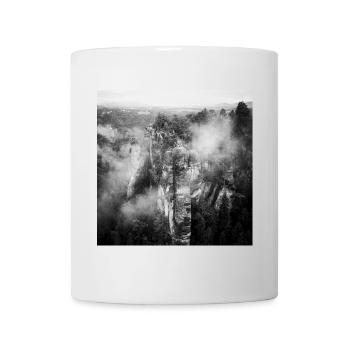 Basteibrücke Sächsische Schweiz Nebel Poster - Tasse - Weiß - Vorne