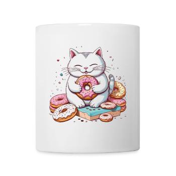 Cat Eating Donuts, Foodie Cat Humor - Mug - white - Front