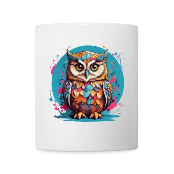 Liebenswerte Eule auf Farbklecksen - Tasse - Weiß - Vorne