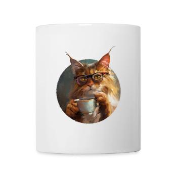 Illustration der Katze mit ihrer Kaffeetasse - Tasse - Weiß - Vorne
