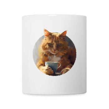 Illustration de Chat avec sa tasse de café - Mug blanc - blanc - Devant