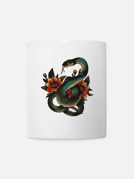 Mystische Schlange mit floralen Akzenten - Tasse - Weiß