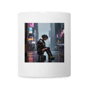 Cyberpunk Regenkämpferin - Tasse - Weiß - Vorne