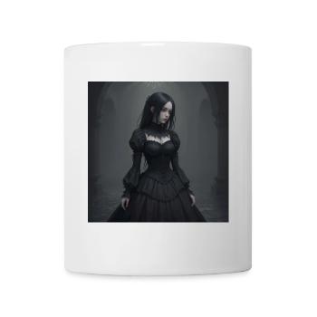 Gothic Viktorianisches Schwarzkleid - Tasse - Weiß - Vorne