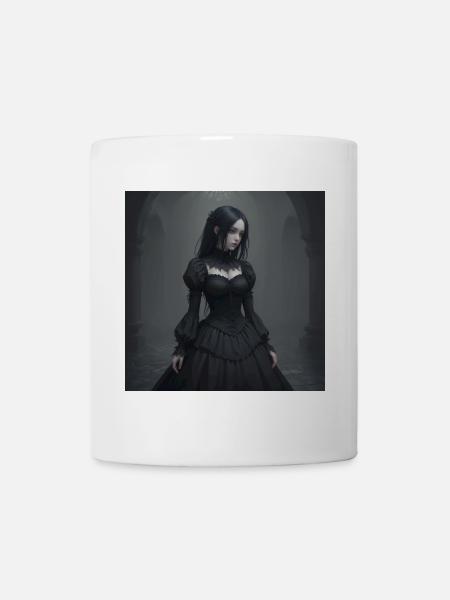 Gothic Viktorianisches Schwarzkleid - Tasse - Weiß