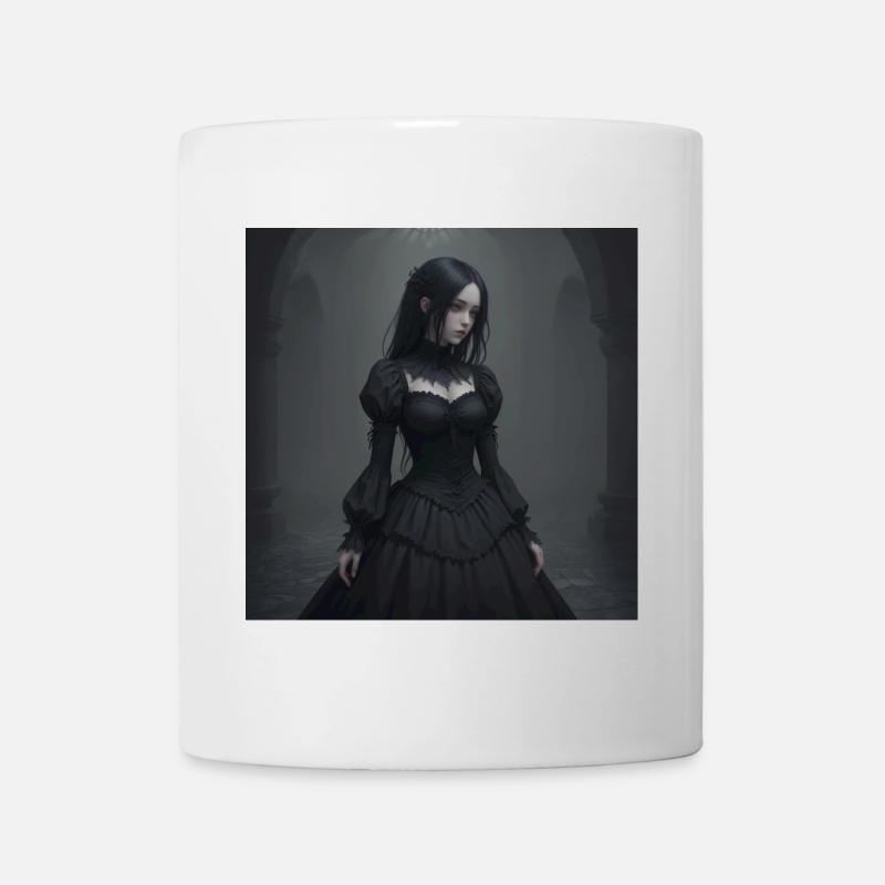 Gothic Viktorianisches Schwarzkleid - Tasse - Weiß