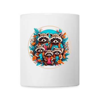 Liebenswerte Waschbärfamilie. Lustige Waschbären - Tasse - Weiß - Vorne