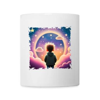 Junge schaut in die Ferne Sternenhintergrund - Tasse - Weiß - Vorne