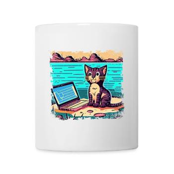 Cat with laptop - Mug - white - Front