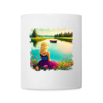 Woman sitting by the lake - vintage look - Mug - white - Front