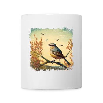 Bird sitting on branch, mediterranean background - Mug - white - Front