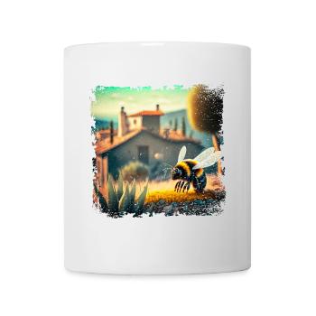Paysage méditerranéen ensoleillé et une abeille - Mug blanc - blanc - Devant