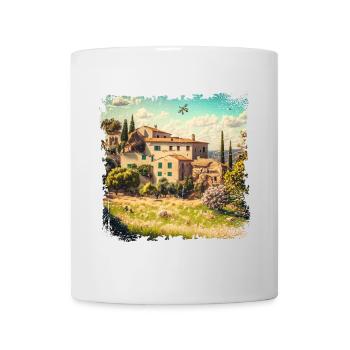 sonnige mediterrane Landschaft mit alten Häusern - Tasse - Weiß - Vorne