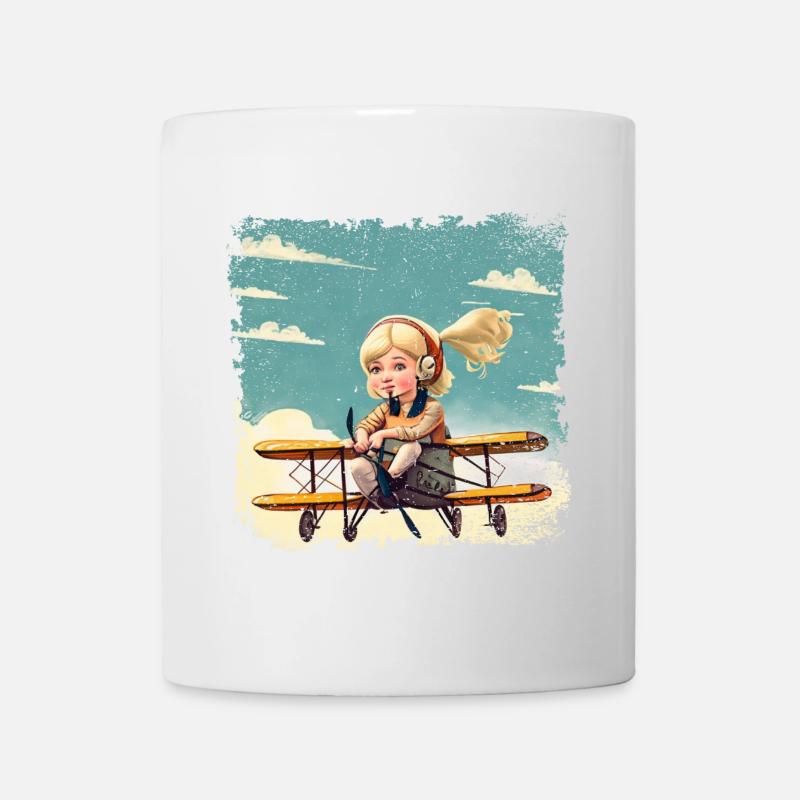 Fille assise sur un biplan | Fantaisie - Mug blanc - blanc