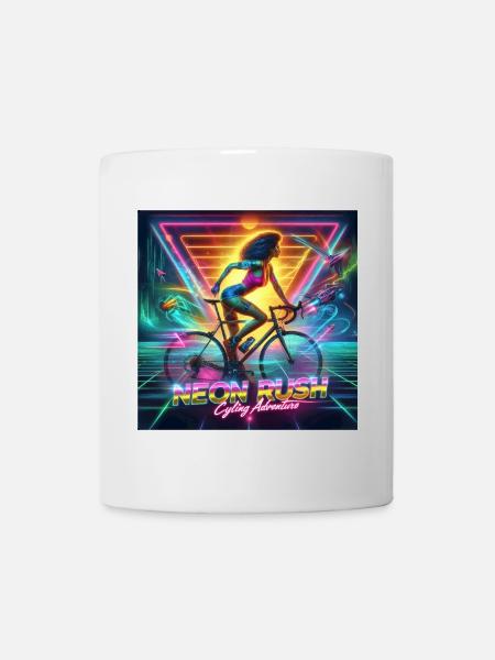Neon Rush - Girl cycling 80s style poster - Mug - white
