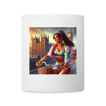 Fille vintage sur un vélo par Big Ben à Londres - Mug blanc - blanc - Devant