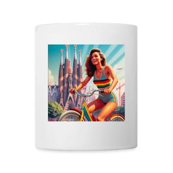 SAGRADA FAMILIA Retro-Mädchen auf dem Fahrrad - Tasse - Weiß - Vorne