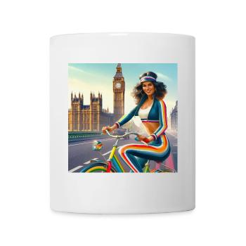 Retro Girl on a Bicycle par Big Ben à Londres - Mug blanc - blanc - Devant