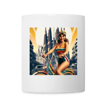 Barcelone rétro : Belle fille à vélo - Mug blanc - blanc - Devant