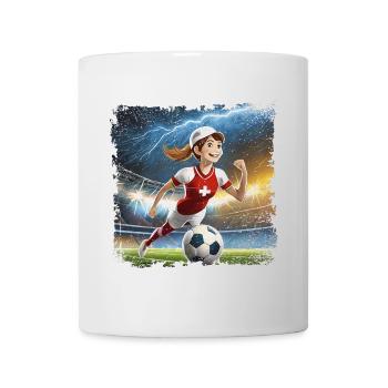 Female footballer cartoon character stadium with lightning bolts - Mug - white - Front