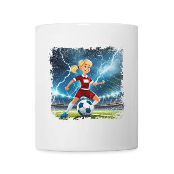 Female footballer cartoon character stadium with lightning bolts - Mug - white - Front