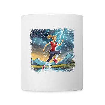 sporty woman jumping over the puddle - Mug - white - Front