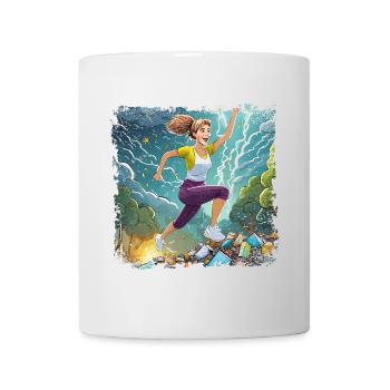 Femme sautant par-dessus beaucoup d’ordures - Mug blanc - blanc - Devant