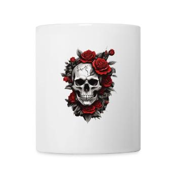 Schädel mit roten Rosen - Tasse - Weiß - Vorne