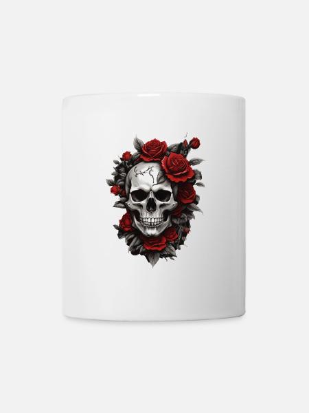Crâne avec des roses rouges - Mug blanc - blanc