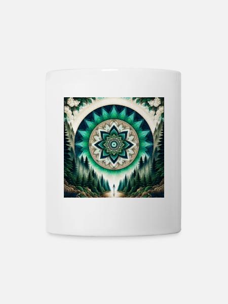 Forest Mandala Aurora Green Teal - Mug - white