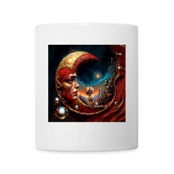 Little fairy sitting on a golden red moon. - Mug - white - Front