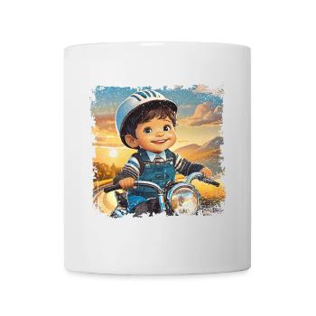 Kleiner Junge auf altem Motorrad - Tasse - Weiß - Vorne