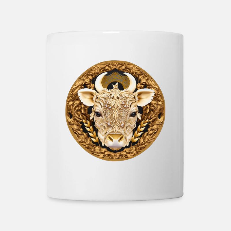 Goldenes Stierkopf Mandala - Tasse - Weiß