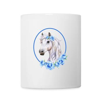 Romantisches weißes Pferd - Rosen hellblau - Tasse - Weiß - Vorne