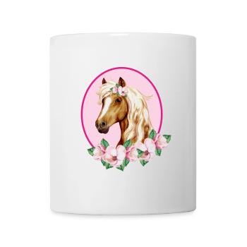 Cheval brun romantique - Fleurs roses - Mug blanc - blanc - Devant