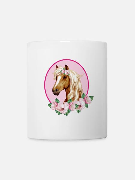 Romantisches braunes Pferd - Blüten rosa - Tasse - Weiß
