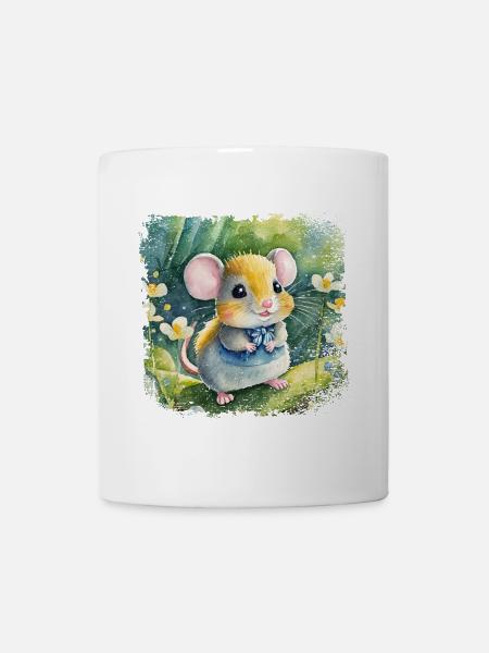 Niedliche Babymaus die fröhlich im Garten spielt - Tasse - Weiß