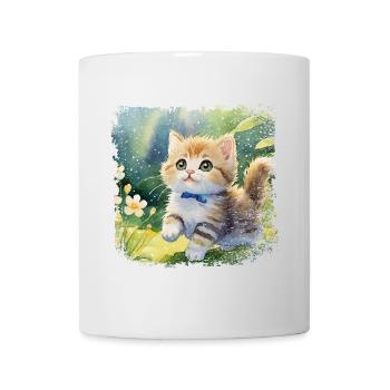 Niedliche Babykatze die fröhlich im Garten spielt - Tasse - Weiß - Vorne