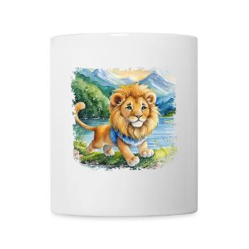 Cute young lion happily playing by the river - Mug - white - Front