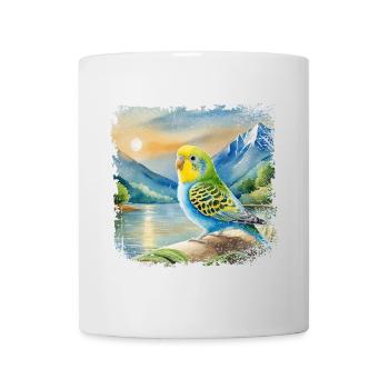 junger Wellensittich im Kinderbuchstil, Aquarell - Tasse - Weiß - Vorne